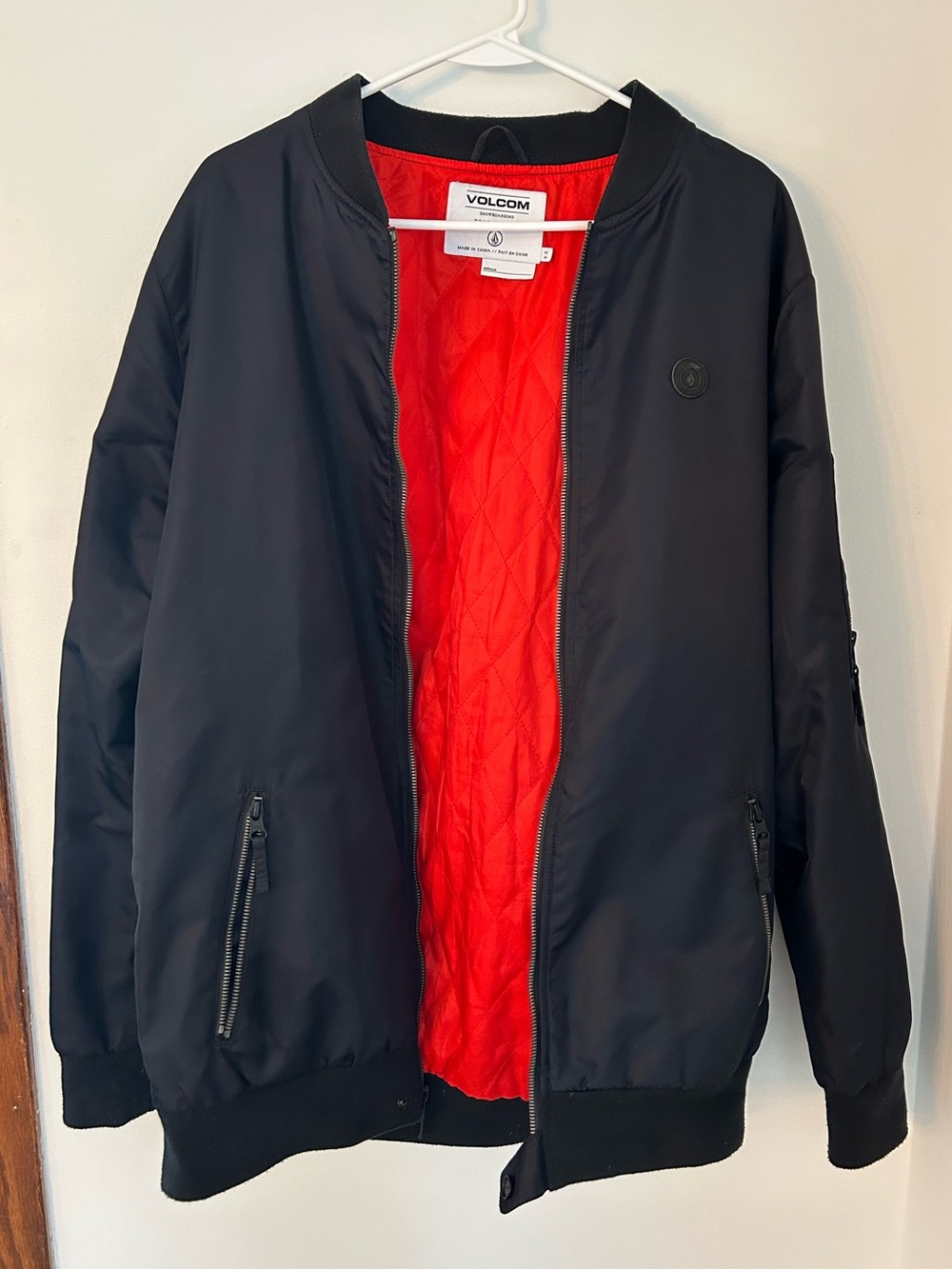 Volcom Black Bomber Jacket with Red Lining